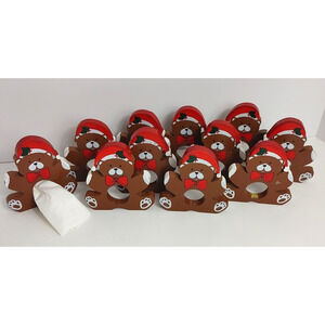 11 + 2 Vintage Wooden Painted Holiday Christmas Bear Napkin Holders READ